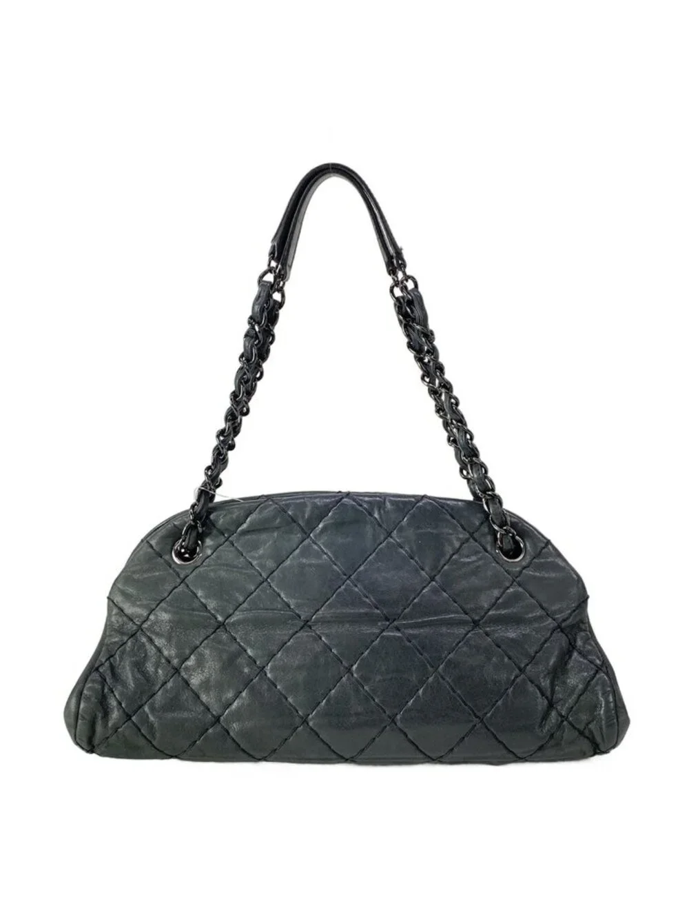 Chanel Shoulder Bag Mademoiselle Bowling Black Chain Silver Leather